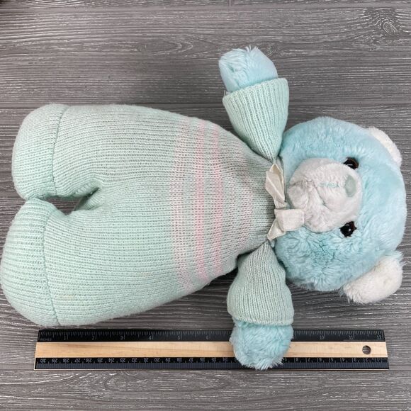 Vintage 1987 Applause Blue Cuddle Up Bear Cub Plush Chime Rattle in Knit Sweater - Picture 8 of 9
